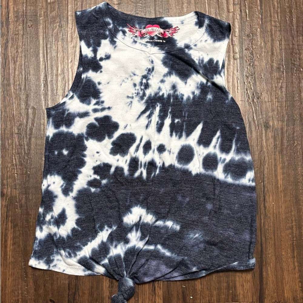 So Nikki Black and White Tie-Dye Tank Top girls M